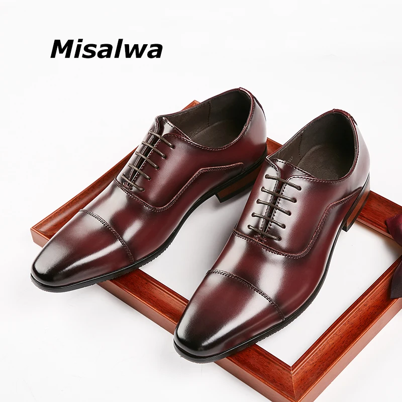 

Misalwa Genuine Leather Men Shoes Japanese Oxford Elegant Office Dress Shoes for Men Business Wint-tip Square Toe Suit Shoes