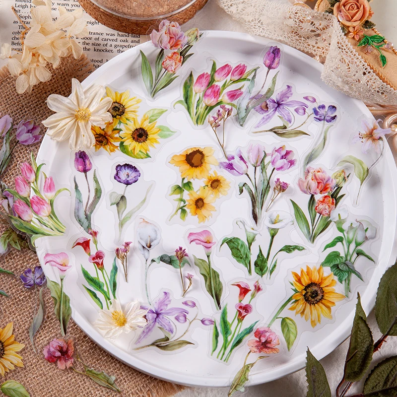 

30pcs Plant Flower Transparent Moon Creative Collage PET Decoration Diary Scrapbook Planning Decoration Stationery Stickers