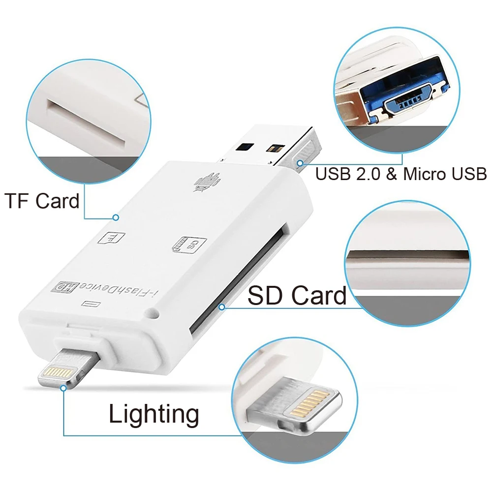 Устройство для чтения карт памяти USB Lightning OTG флеш накопитель microSD TF адаптер iPhone 5 6 7