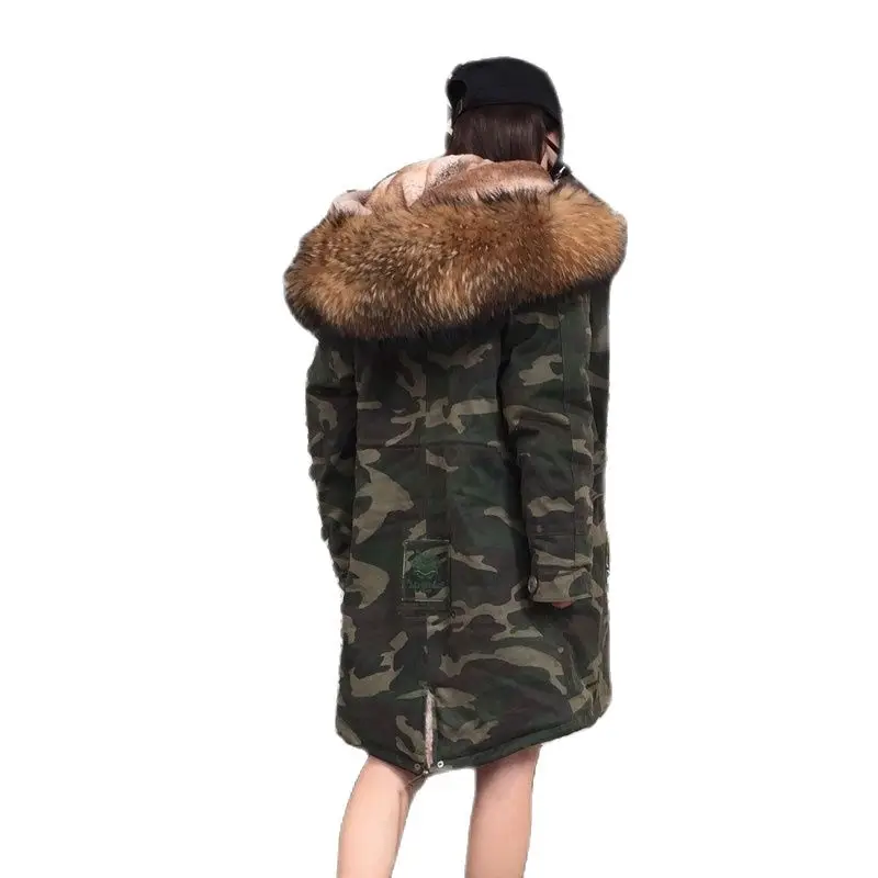Длинная зимняя парка Camoflage с подкладкой из натурального искусственного меха