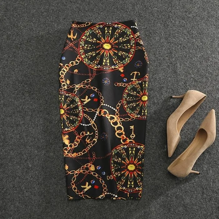 Женская юбка средней длины, юбка в европейском и американском стиле с высокой талией и принтом, весна-лето