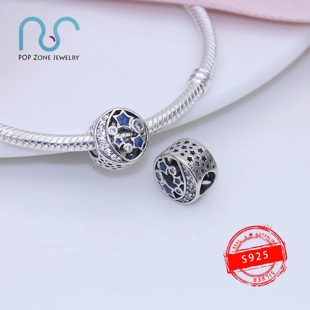 

Fit Original Pandora Charm Bracelets Sparkling Night Sky Charm Hollow Star Moon 925 Sterling Silver Fine Beads DIY New Jewelry