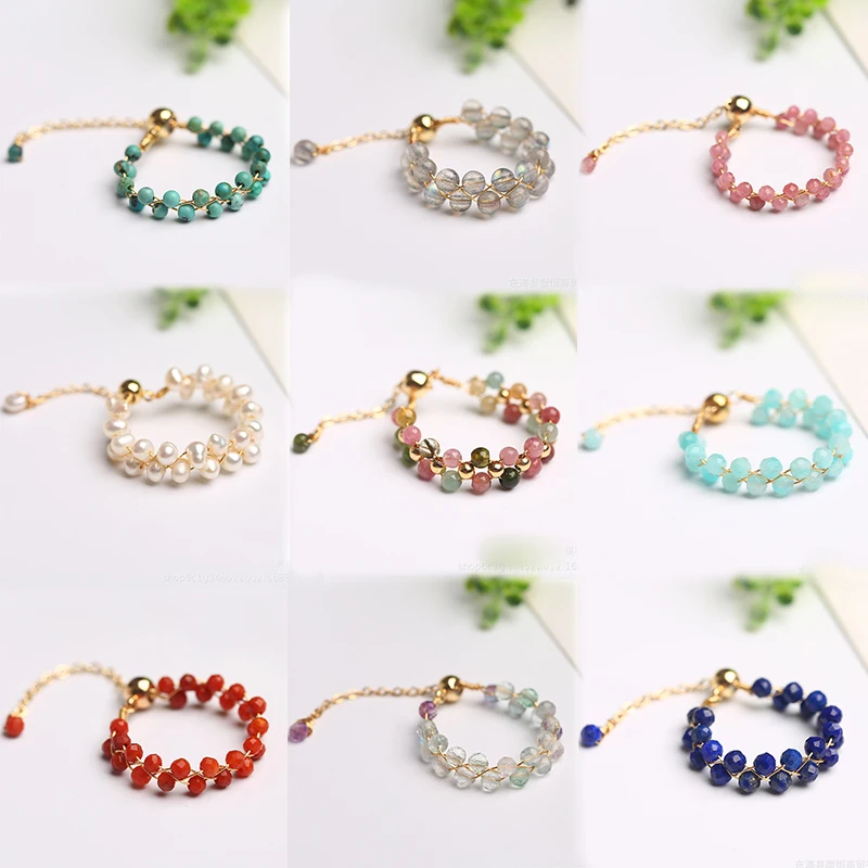 

Кольцо женское с натуральным кристаллом, обручальное Ювелирное Украшение с агатом, турмалином, лунным камнем, жемчужиной, регулируемой обм...