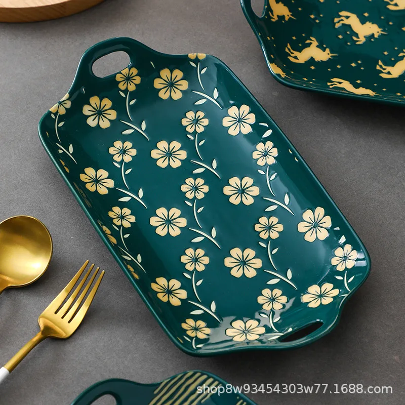 Nordic household 12 inch ceramic large fish plate double ear deep dish baking sushi tableware wholesale | Дом и сад