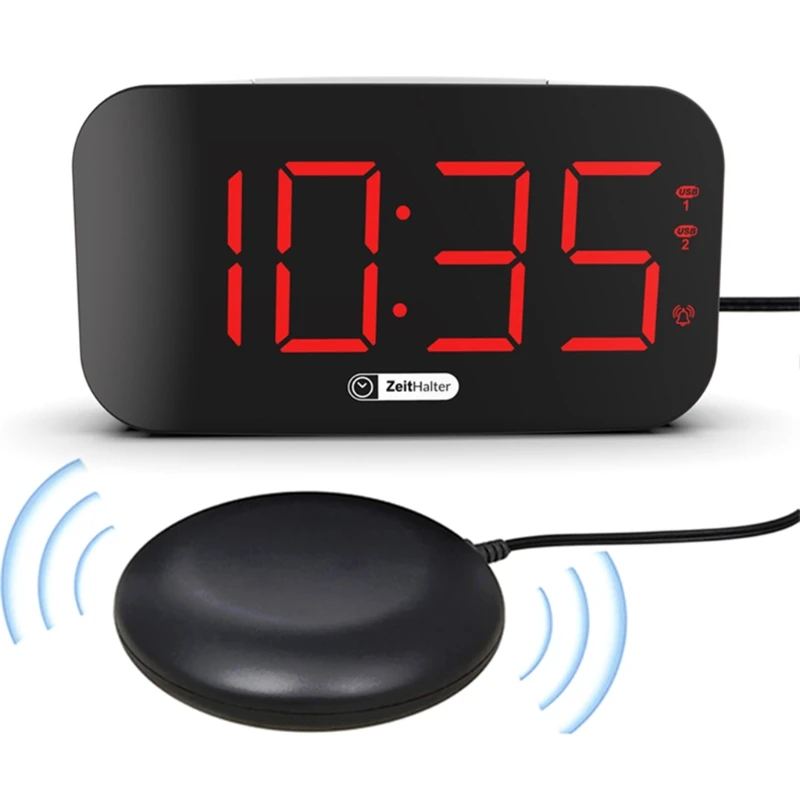 Loud Alarm Clock with Vibrating Bed Shaker Dimmer Night Light USB Charger Snooze
