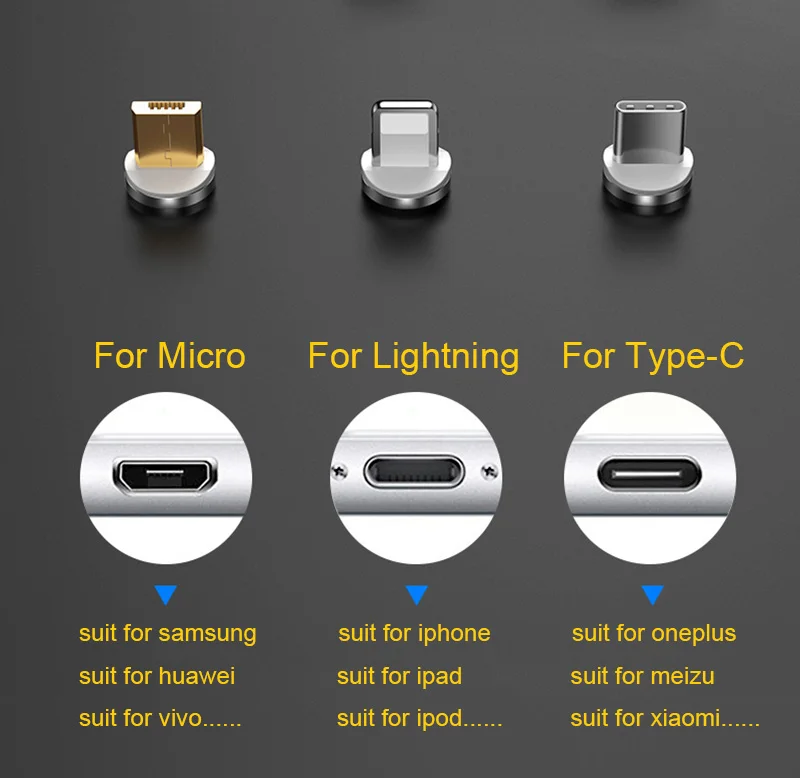 5А магнитное зарядное устройство для iPhone X XSR XS светодиодный магнитный кабель Android Micro usb type C для samsung S9 Plus Магнитный кабель для быстрой зарядки