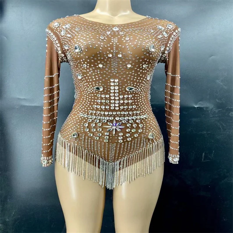 

Q298 Drilling Chain Sexy Long Sleeves Skinny Crystals Diamonds Pole-Dancer Show Stage Performance Ballroom Nightclub Party Bar