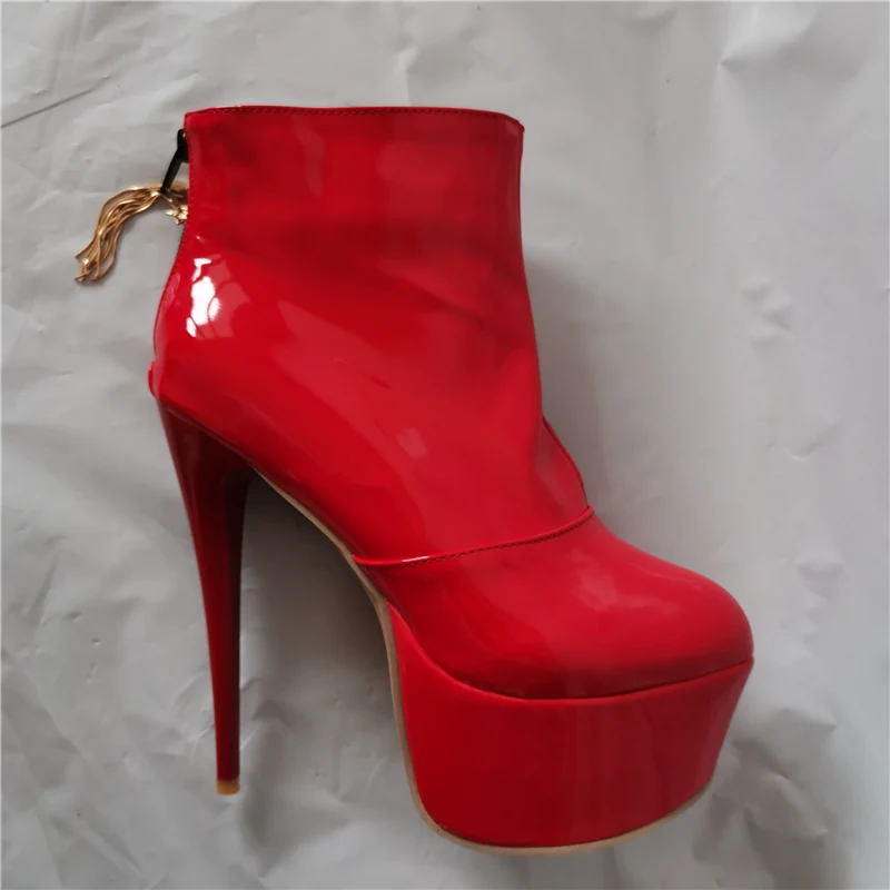 

Sexy High Heels Ankle Boots For Women Fashion Platform PU Leather Motorcycle Boots White Red Party Fetish Shoes Large Size 45 47