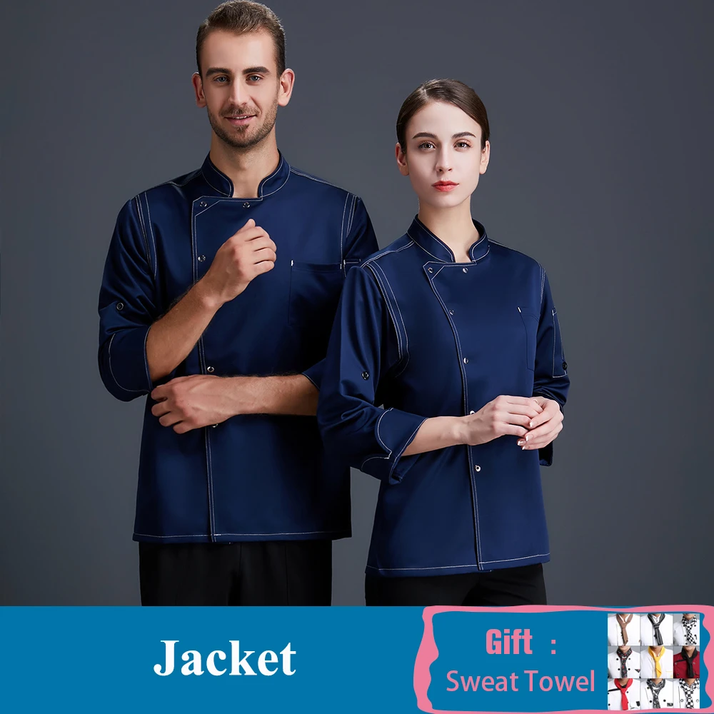 Blue Coat Высокое качество поварская одежда с длинным рукавом Кухня форма офицантки шеф-повар куртка кафе пекарня работа официанта одежда поварская одежда - Цвет: Blue Coat
