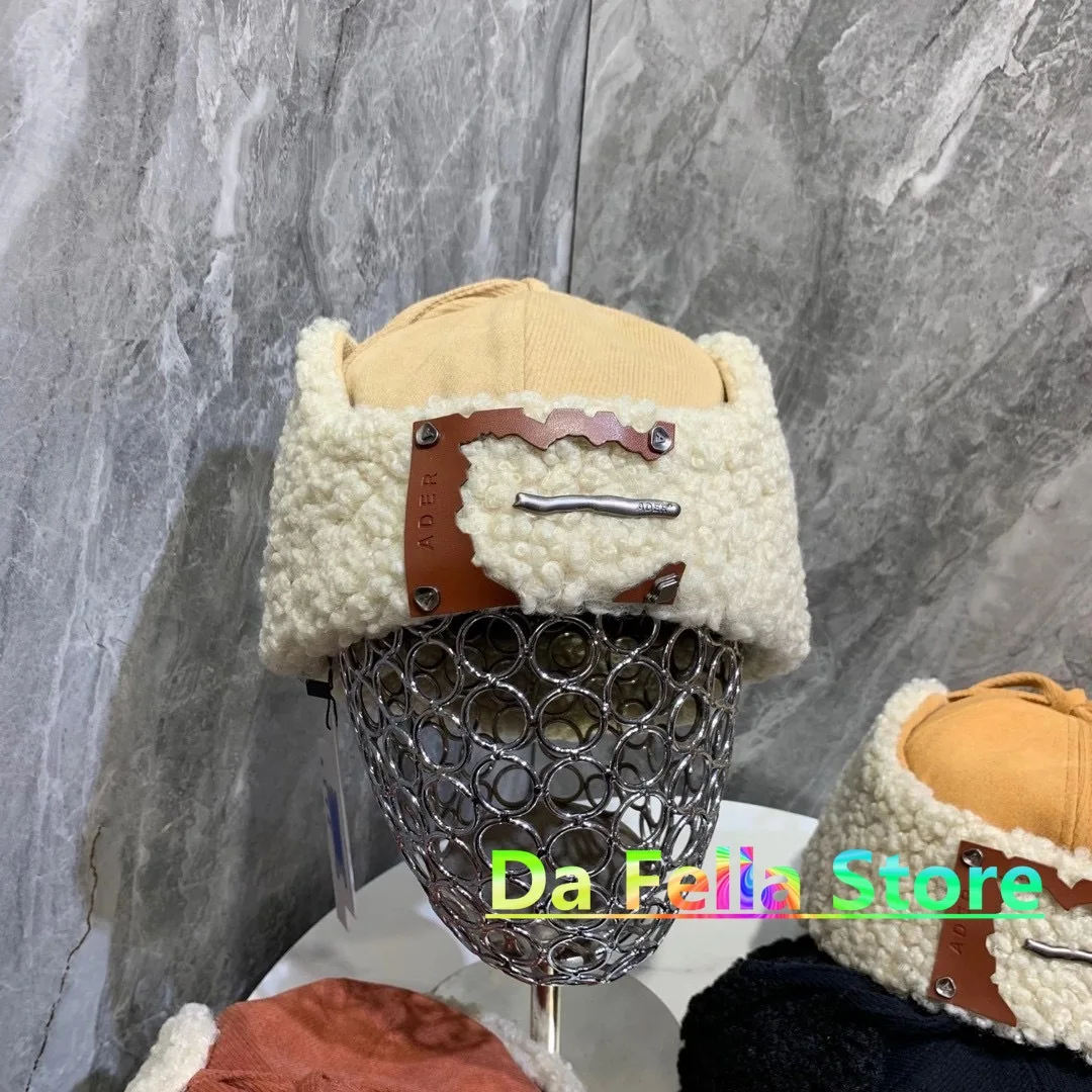 

Ader error Bomber Hats 20FW Men Women Thicken Plush Ader Caps Inside Tag Label Metal Mark Lmitation Leather Patch Adererror Hat