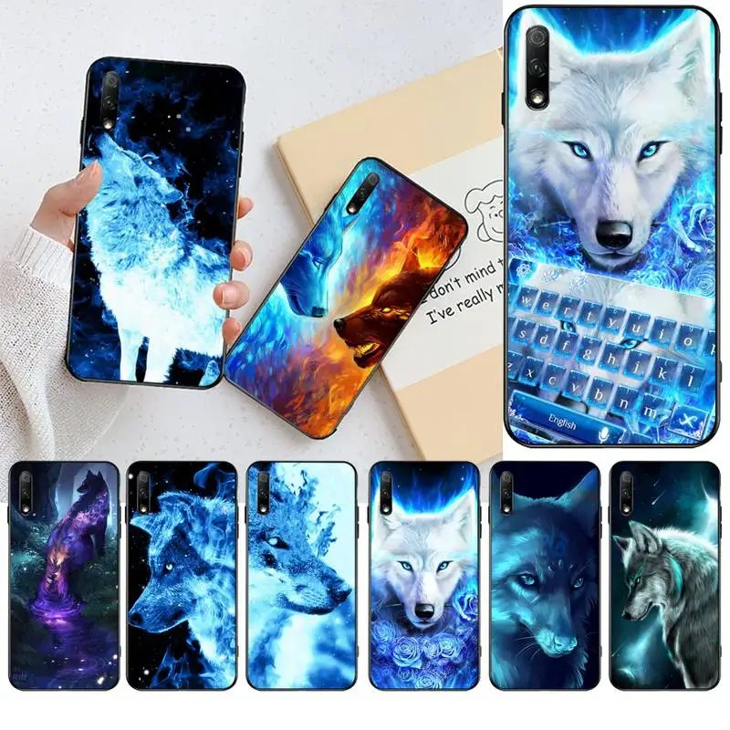 HPCHCJHM синий ледяной огонь волк чехол черный мягкий для телефона Huawei Honor 30 20 10 9 8 8x 8c