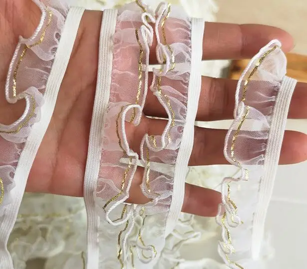 1 м плиссированная Золотая кружевная лента из гипюра эластичная ткань отделка 5