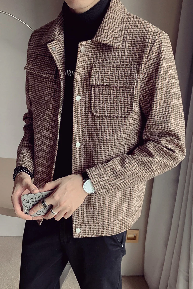 2020 стильные модные куртки для отдыха из шерстяной ткани мужские однобортные