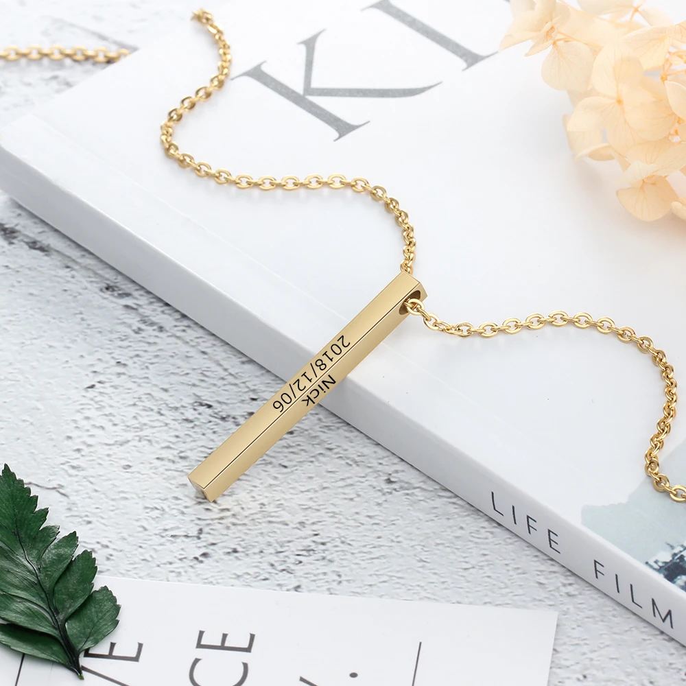 Ожерелье с гравировкой по четырем Сторонам вертикальная подвеска 3D именем на