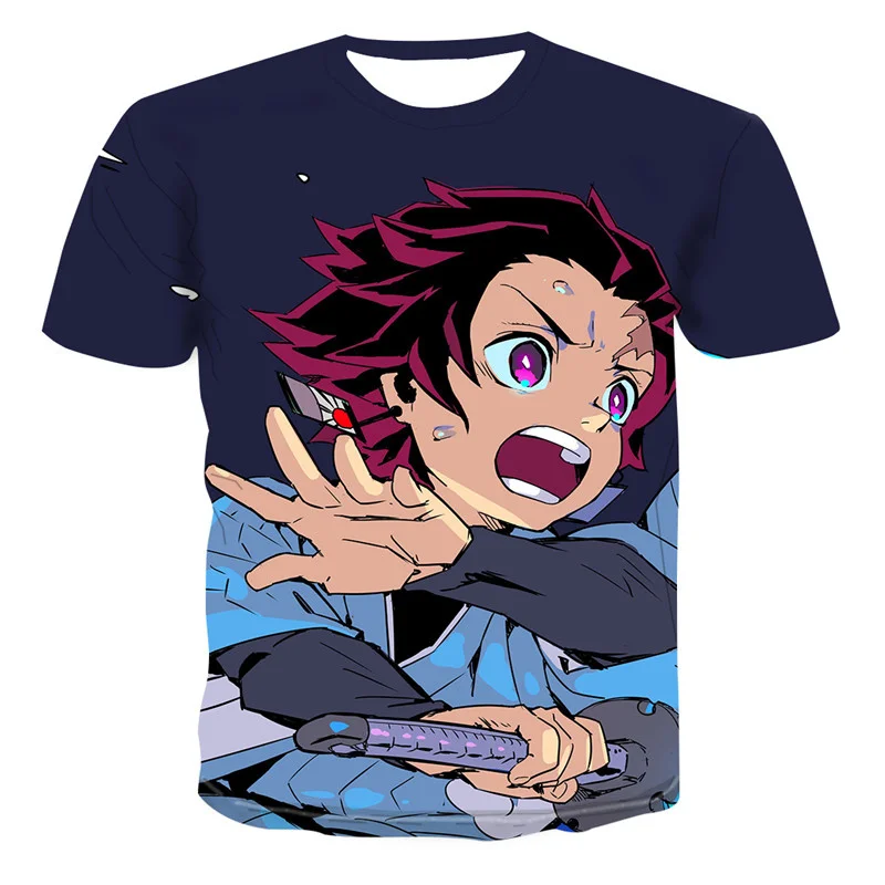 

Summer Adult Clothes Tee Top Childrens Breathable T-Shirts Anime Game Demon Slayer 3d Quick Dry Short Sleeve Shirt Streetwear