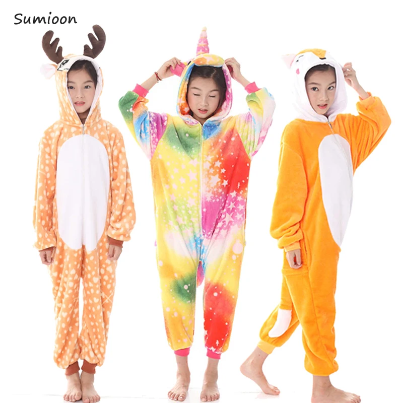 Детские пижамы кигуруми в виде единорога для девочек зимние комбинезоны детские