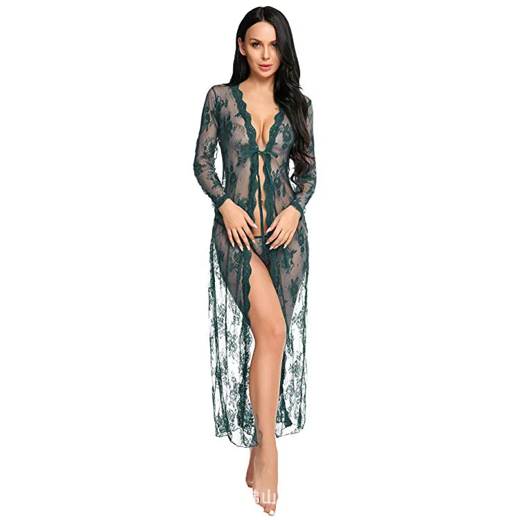 Пижама в европейском и американском стиле длинное кружевное платье-кардиган