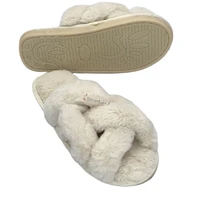 fashion designers girl fashion fur slippers wholesale faux fur cross indoor floor slides bedroom slippers for women
