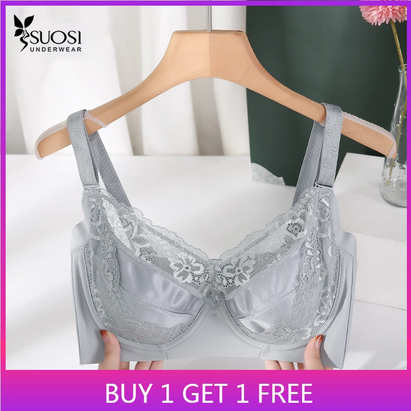 

2 Piece Sexy Fox Gathered Women's Bra See Through Minimizer Lace Bralette With Underwire Full Cup 34 36 38 40 42 44 46 48 F G H