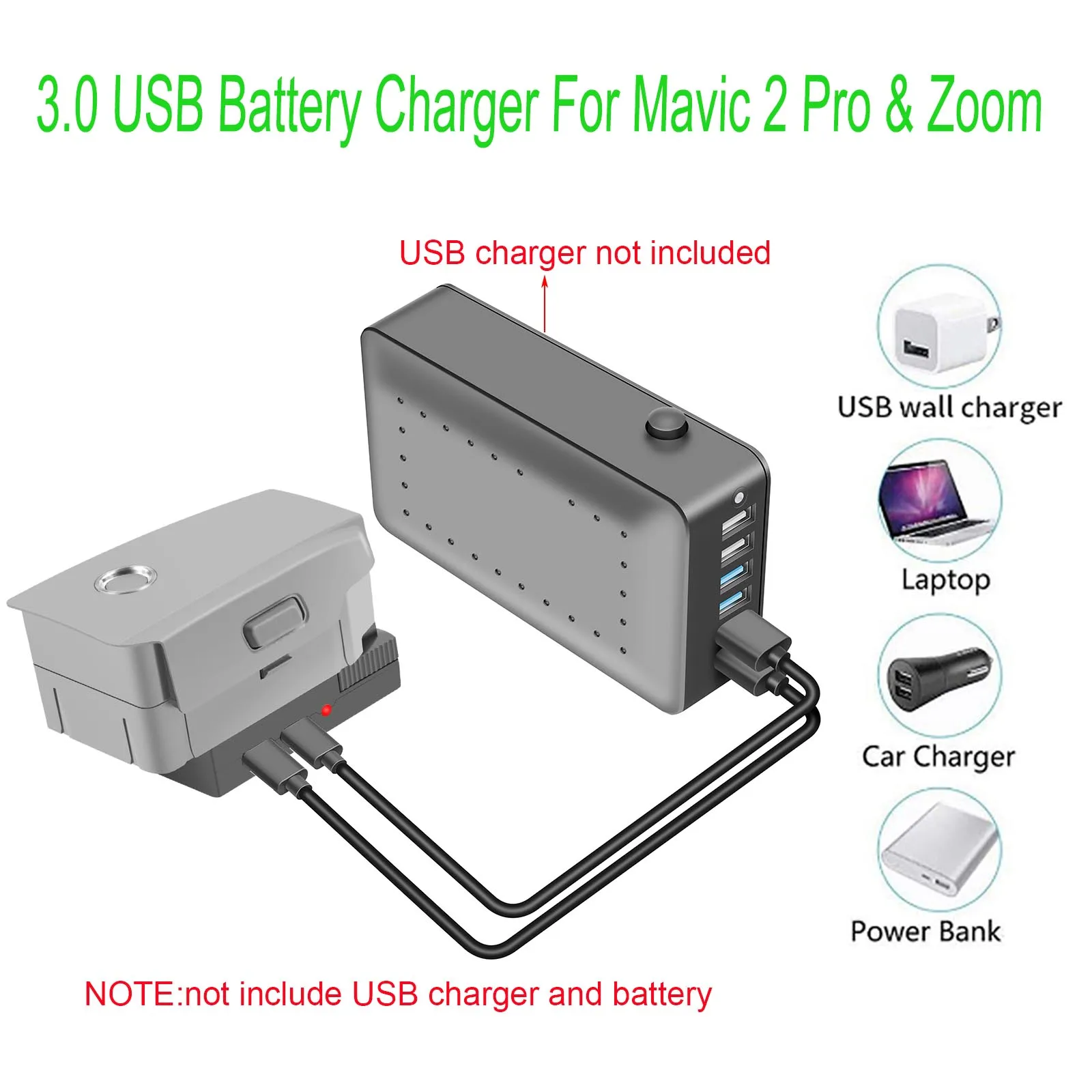 

QC 3.0 USB Battery Charger For Mavic 2 Pro Zoom Drone Fast Charger Battery USB Charging With TYPE C Cable Accessories