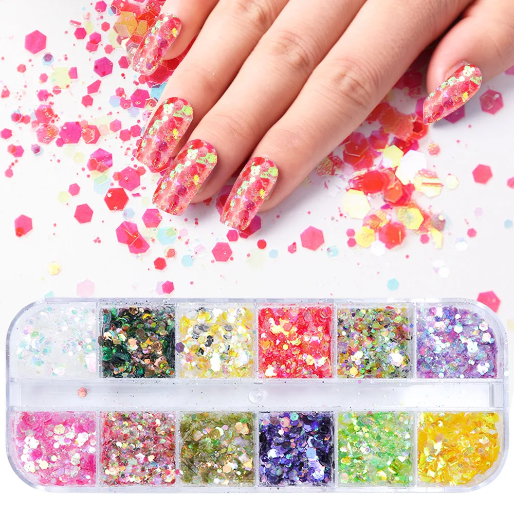 

12 Grid Mermaid Color Colorful Nail Glitter Nail Art Sequin Jewelry
