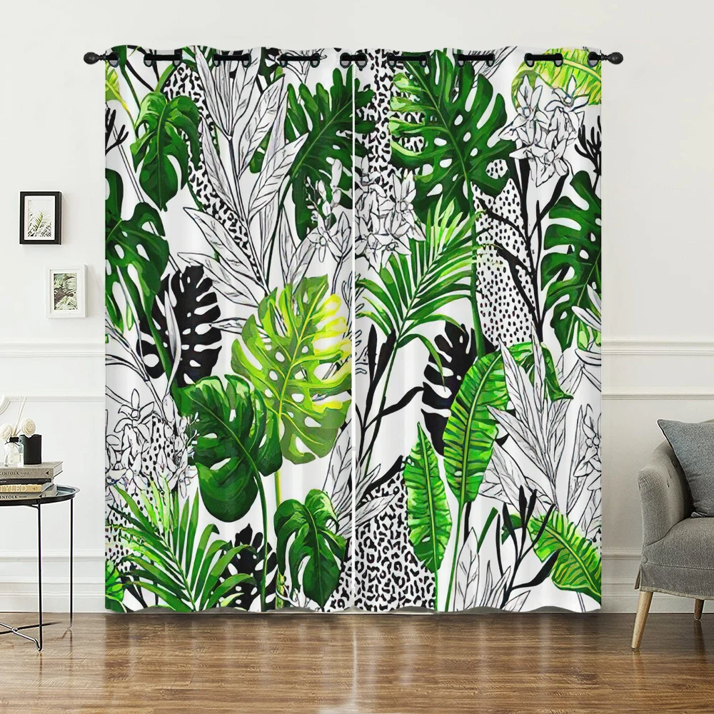 

3D Print Art Tropical Design Curtain Palm Leaves Flamingo Pattern High Density Block Light Durable Customized Curtain