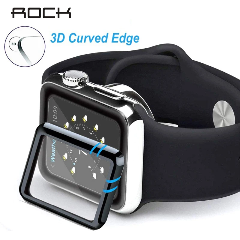 Закаленное 3d стекло ROCK для Apple Watch 3 2 1 38 42 мм защитное с изогнутыми краями iWatch 4 5 40 44