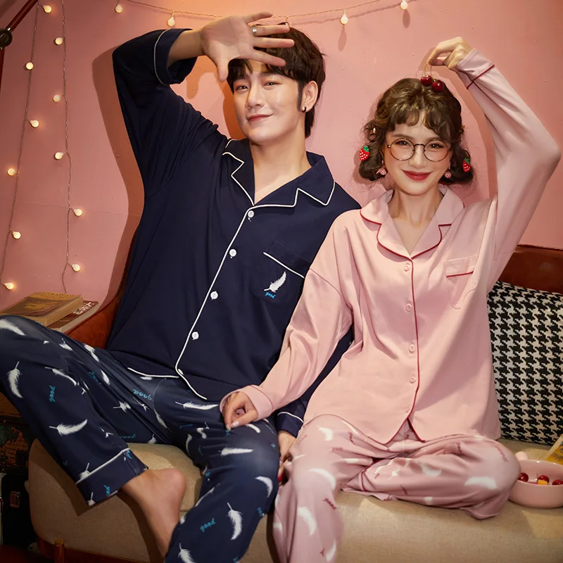 

Autumn Pajama Suit Full Pure Cotton Pajama Sets Couple Sleepwear Family Pijama Lover Night Suit Men & Women Casual Home Clothing