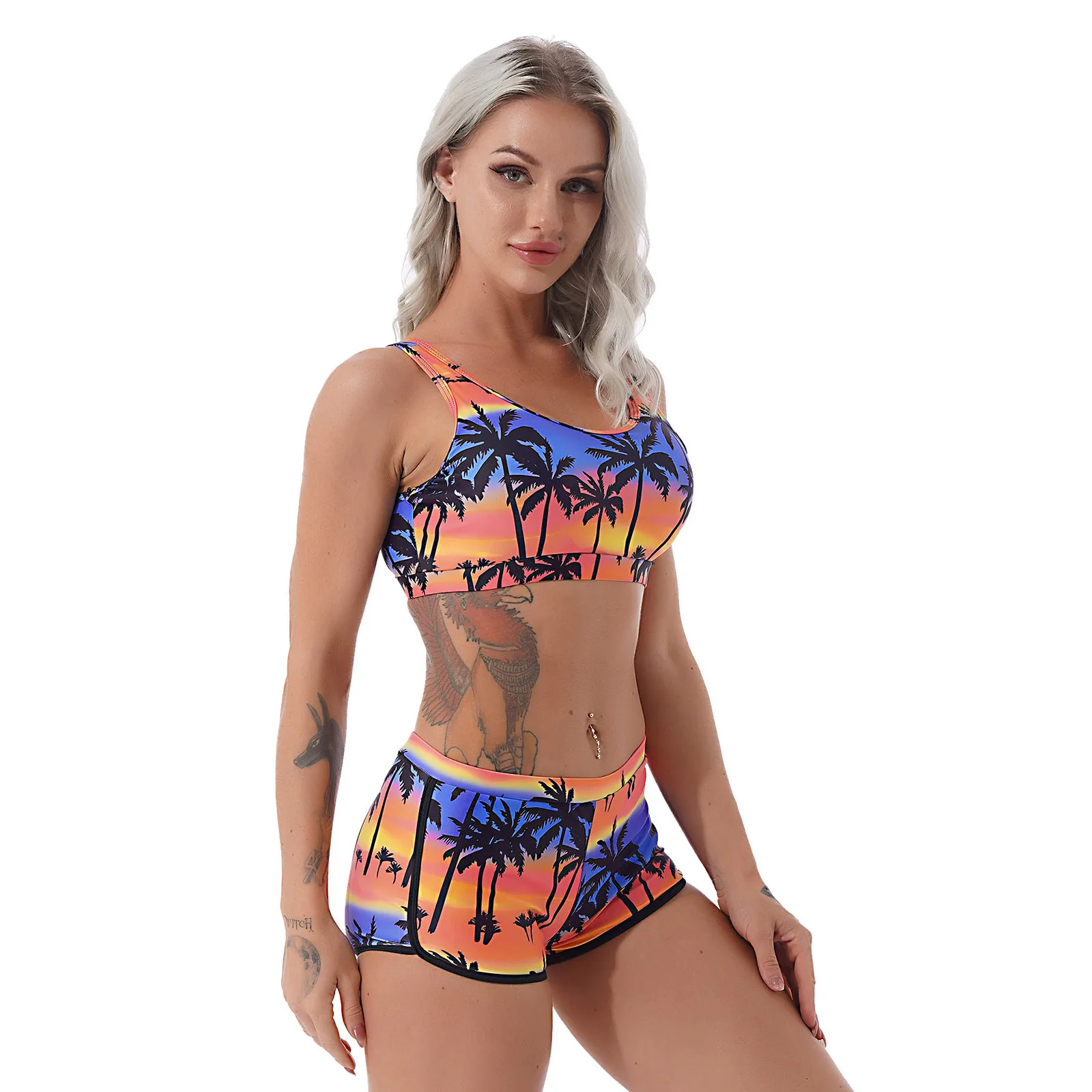 Летний женский купальник из 2 предметов TiaoBug с U-образным вырезом без рукавов со