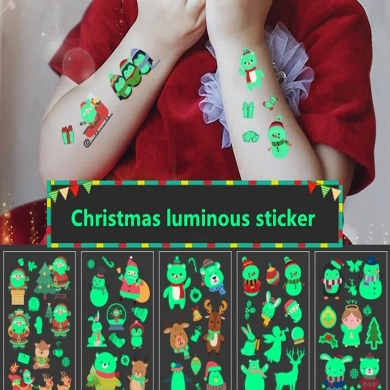 Рождественские светящиеся временные тату наклейки водонепроницаемые и