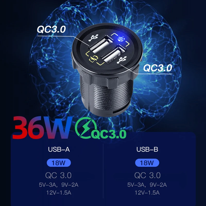 Автомобильное зарядное устройство QC 3 0 с двумя USB портами 12 В/24 В 36 Вт|Кабели