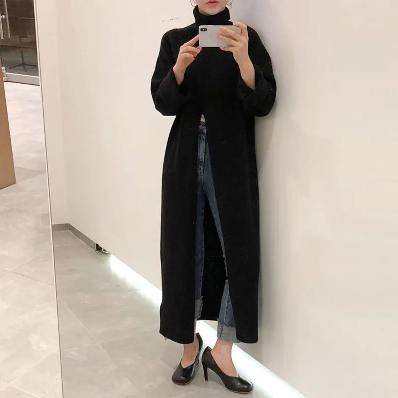 

Women's Sweater Korean Version Of The Autumn Winter New Pullover High Neck Solid Color Split Ends Commuter Fashion Simple Tops