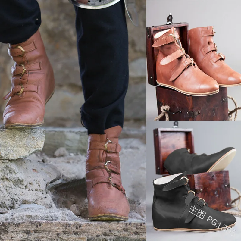 Женские и мужские кожаные ботинки в средневековом стиле ботильоны для среднего