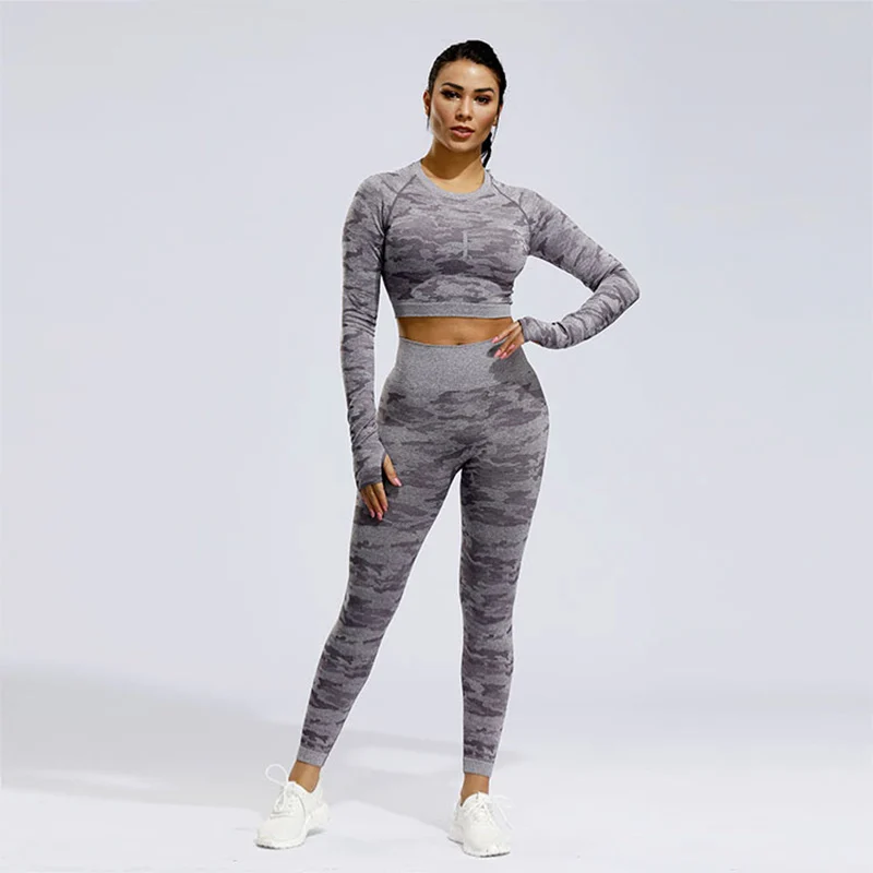 Purple 2pcs Спортивная одежда, одежда для тренировок для женщин, комплекты для тренажерного зала, женские бесшовные леггинсы из 2 частей для йоги, фитнеса, спортивный костюм, спортивная одежда - Цвет: Purple 2pcs
