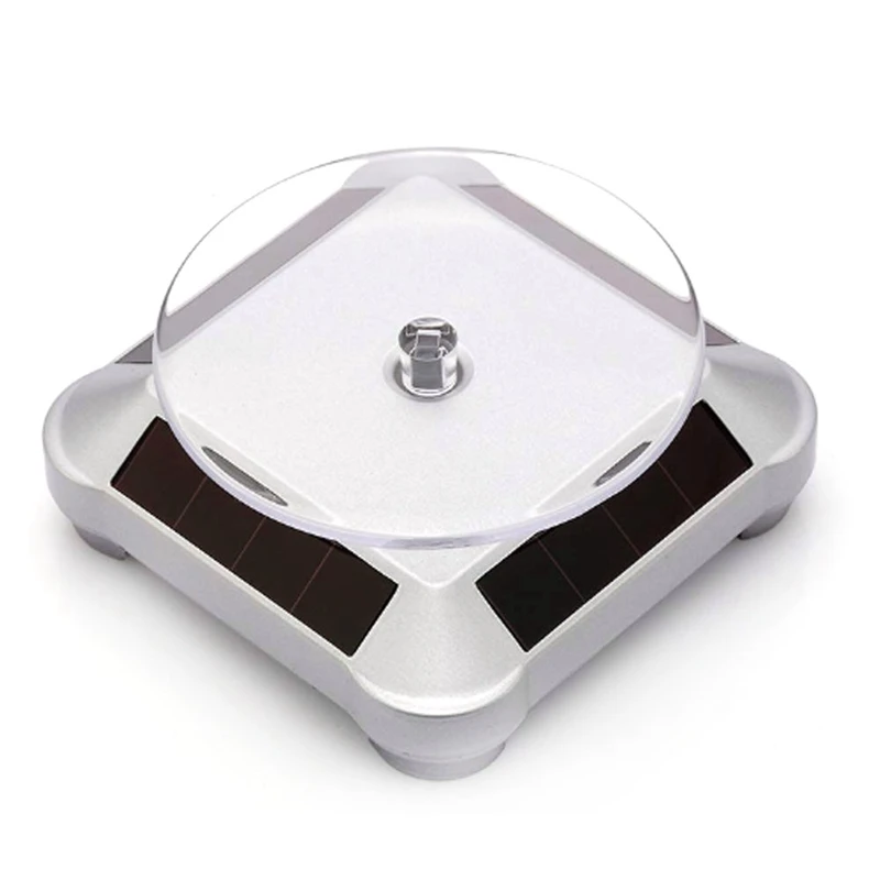 

HOT-Solar Turntable 360° Rotating Bracket, Battery Dual-Purpose Rotating Display (Battery Not Included) Silver