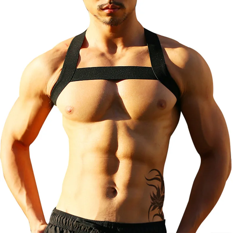 

Gay Chest Harness Men Elastic ShoulderHarness Sexy Nylon Strap Stage Costume Clubwear Bondage Clothes Male Lingerie Exotic Tanks