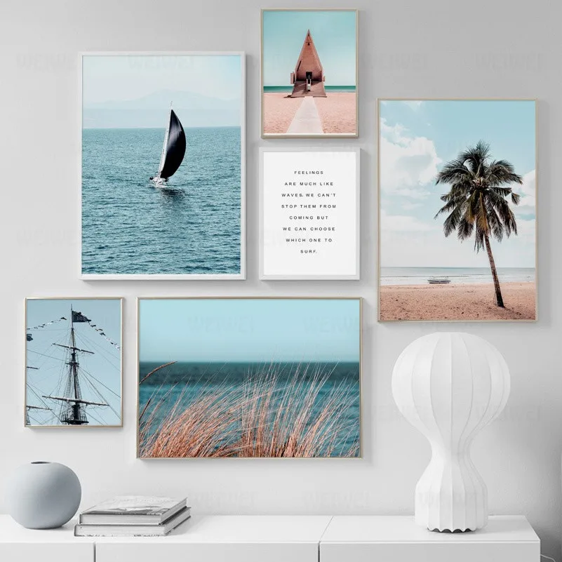 

Sailboat Sea Beach Coconut Tree Reed Wall Art Canvas Painting Nordic Posters And Prints Wall Pictures For Living Room Home Decor