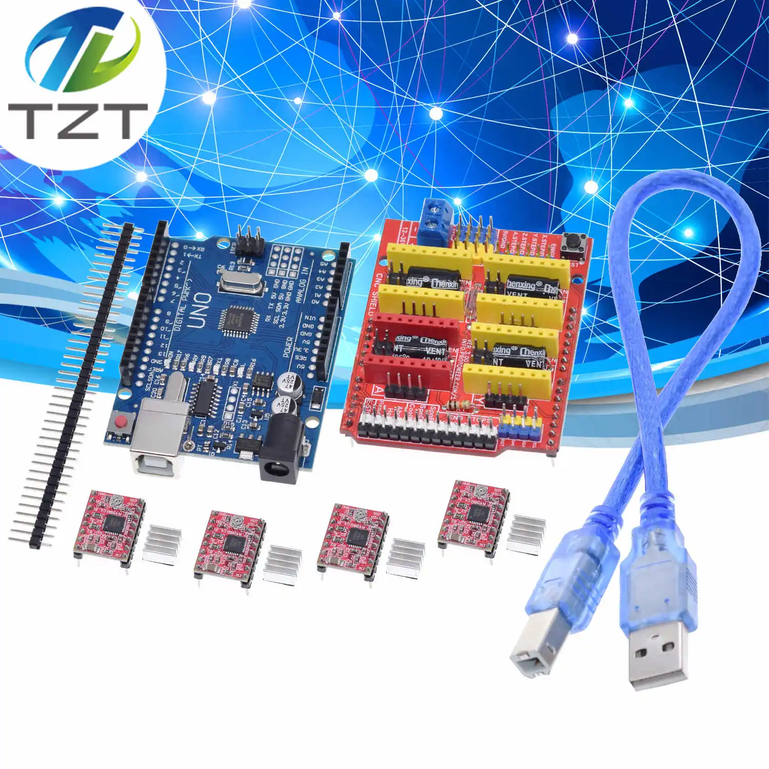 TZT ЧПУ щит v3 гравировальный станок 3D принтер + 4 шт. A4988 Плата расширения драйвера