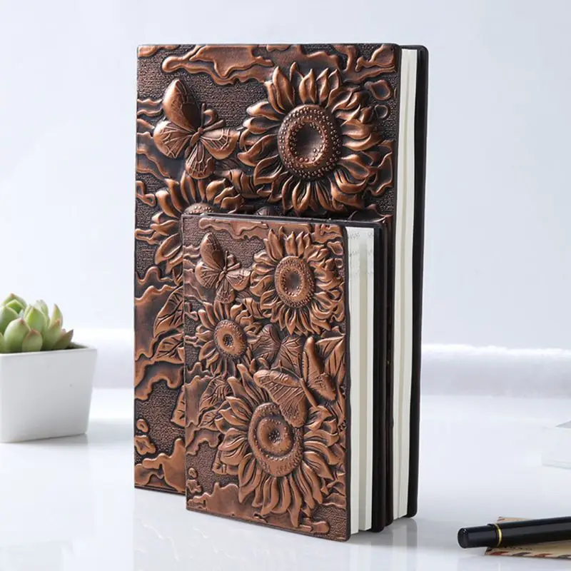 

3D Sunflower Embossed Notebook Journal Notepad Travel Diary Planner Business School Office Supplies 19QA