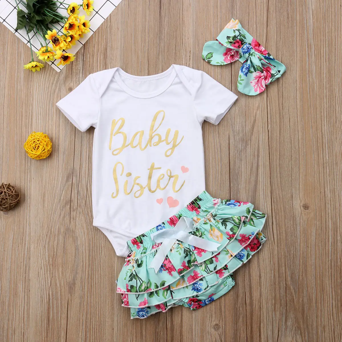 

3PCS Newborn Infant Baby Girl Outfits Clothes Long Sleeve Romper Jumpsuit Floral Pants Headband Baby Casual Clothes Set 0-18M