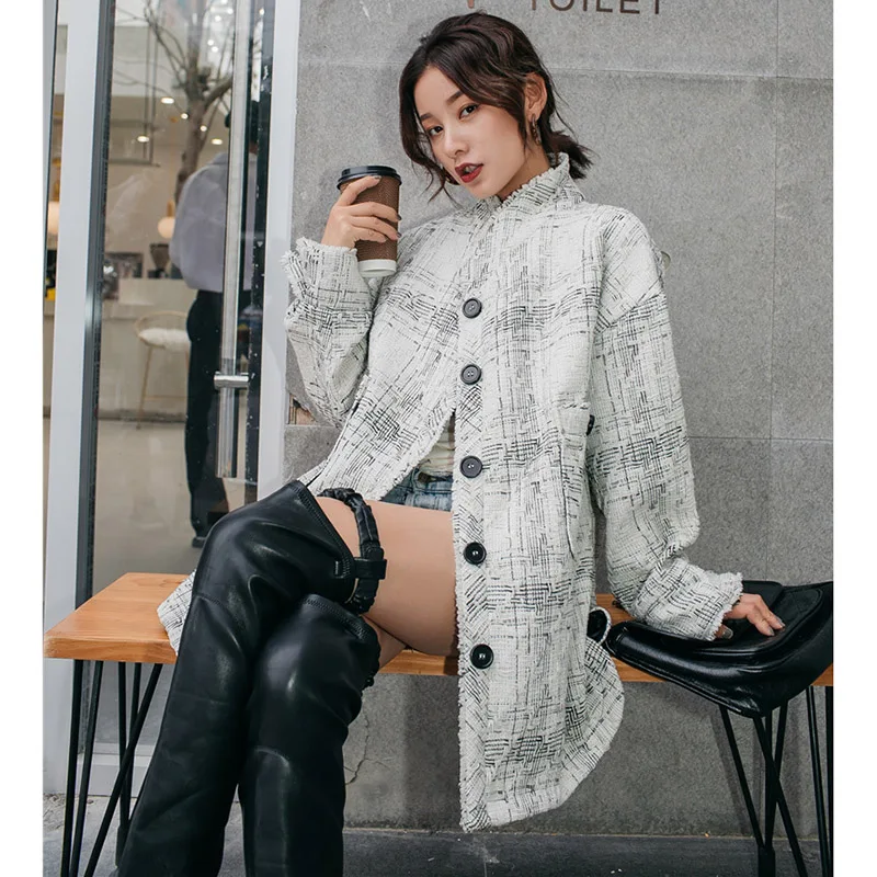

2020 Spring Fall Women Thin Wool Coat New Fashion Long Woolen Coat Single Breasted Slim Female Autumn Wool Coats 35D