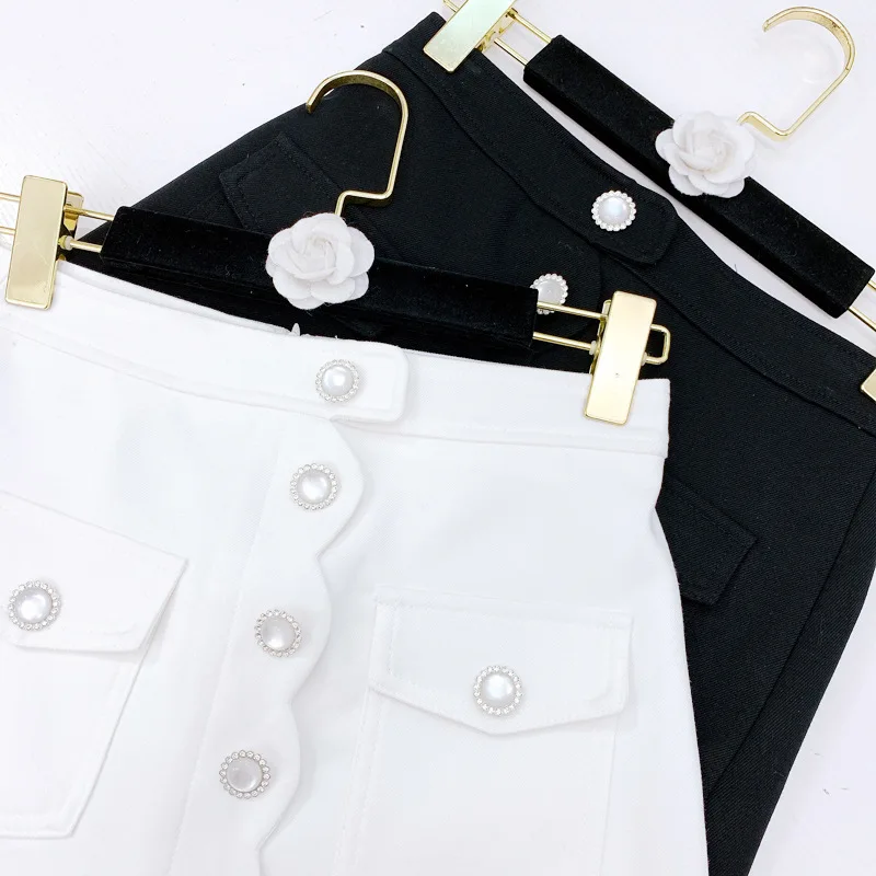 

2021 New Spring Women's Single Breasted High Waist A-line Skirt White and Black Ladies Mini Skirt