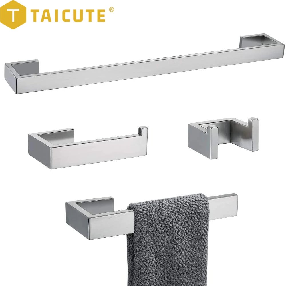taicute 4packs bathroom accessories set towel bar hooks toilet paper roll holder wall mount stainless steel hardware brushed free global shipping