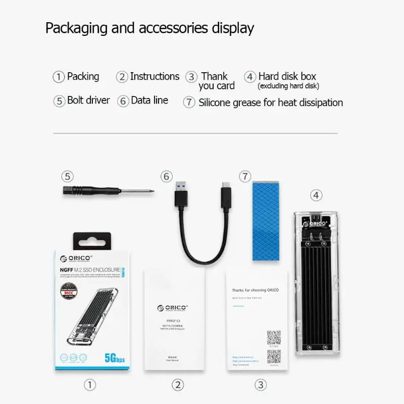 ORICO TCM2F-C3 NGFF для USB3.1 TYPE-C M.2 SSD HDD коробка 5 Гбит/с Корпус жесткого диска чехол для 2230 2242 2260 2280 HDD