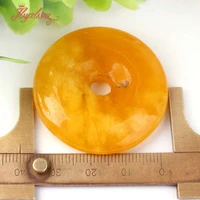 40mm ring donut round smooth yellow jades pendant stone beads for diy necklace jewelry making 1 pcs wholesale free shipping