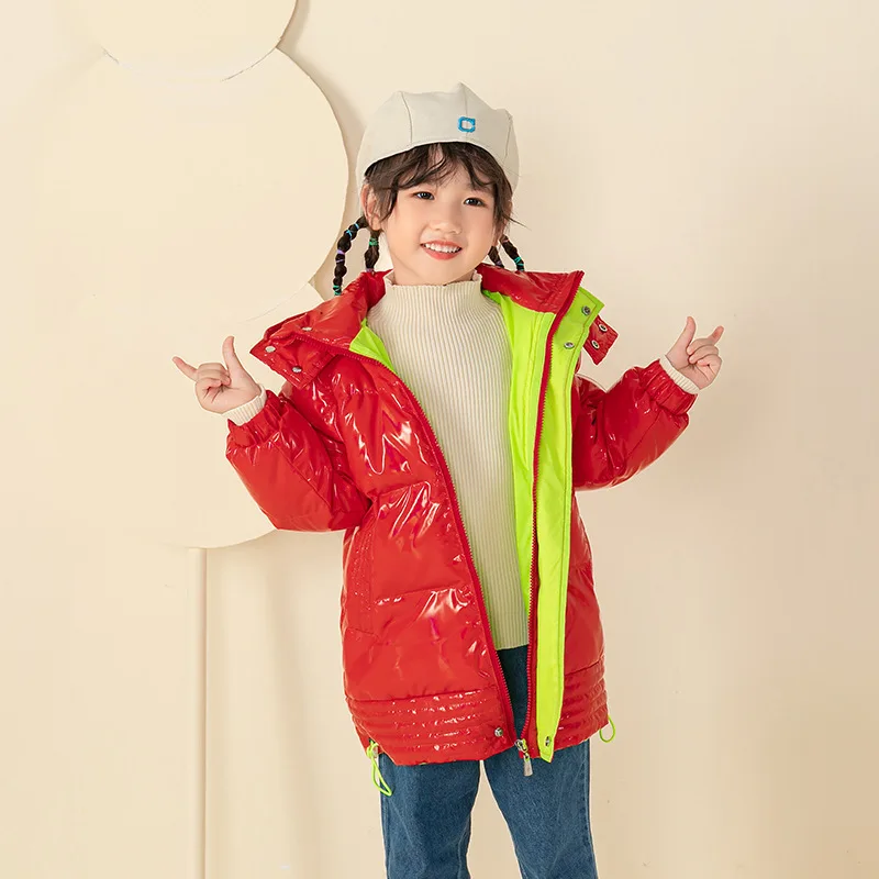 

Fashion Children's Down Jacket Outwear Boys Disposable Anti-wrinkle Hooded Cotton Coat Girls Warm Shiny Parka Child's Snow Suit