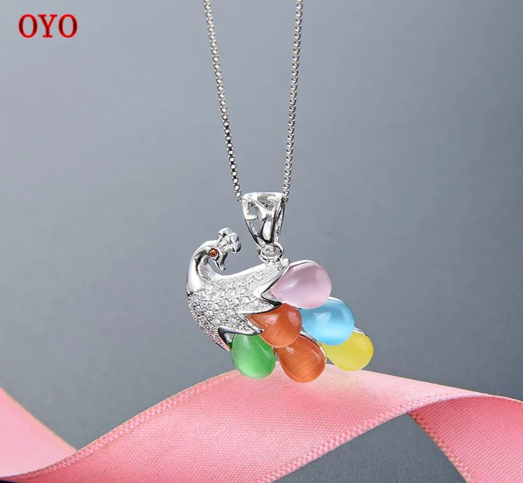 

s925 sterling silver inlaid zirconium peacock necklace pendant