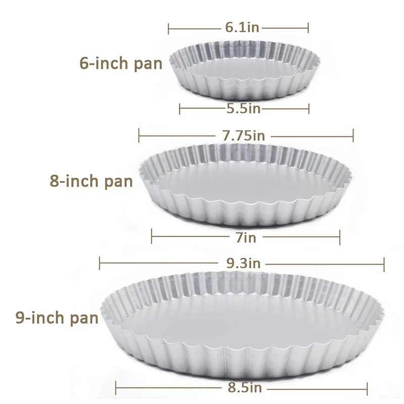 

3 Pack(6, 8, 9 Inch) Tart Pan and Quiche Pan with Removable Base Bottom(Silver)