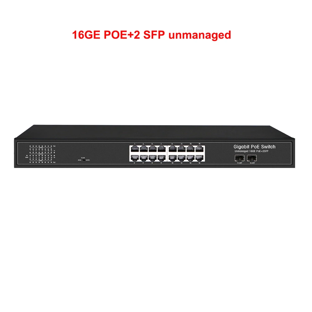 16 портов управляемый коммутатор питания через Ethernet с 2 портами Оптическое