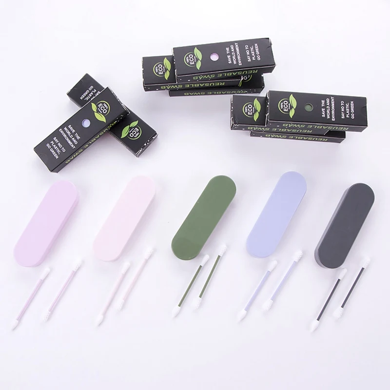

Reusable Cotton Swab Ear Cleansing Cosmetic Silicone Buds Swabs Sticks For Cleaning Makeup Touch-Ups Double-headed Dropship
